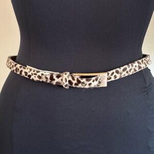 Pony Hair Leopard Pattern Belt with Silver Buckle
